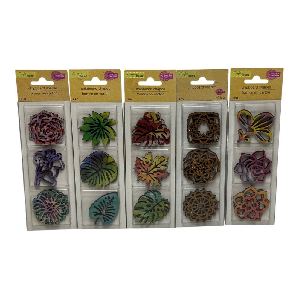 Crafter's Square Chipboard Shapes Floral Leaf Craft Embellishments 5 Pack
